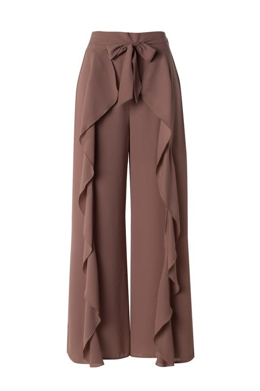 Taupe Ruffle Palazzo Pants